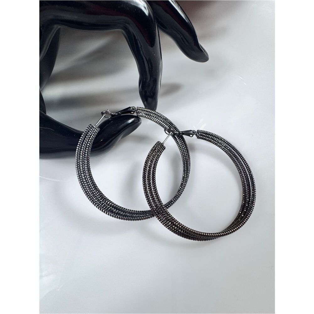 Zara Gunmetal Multi-Row Hoop Earrings